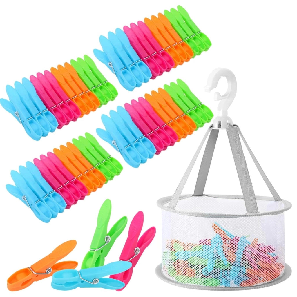 48 mollette per bucato con tasca, colorate, resistenti al vento, 7,5 cm, in plastica