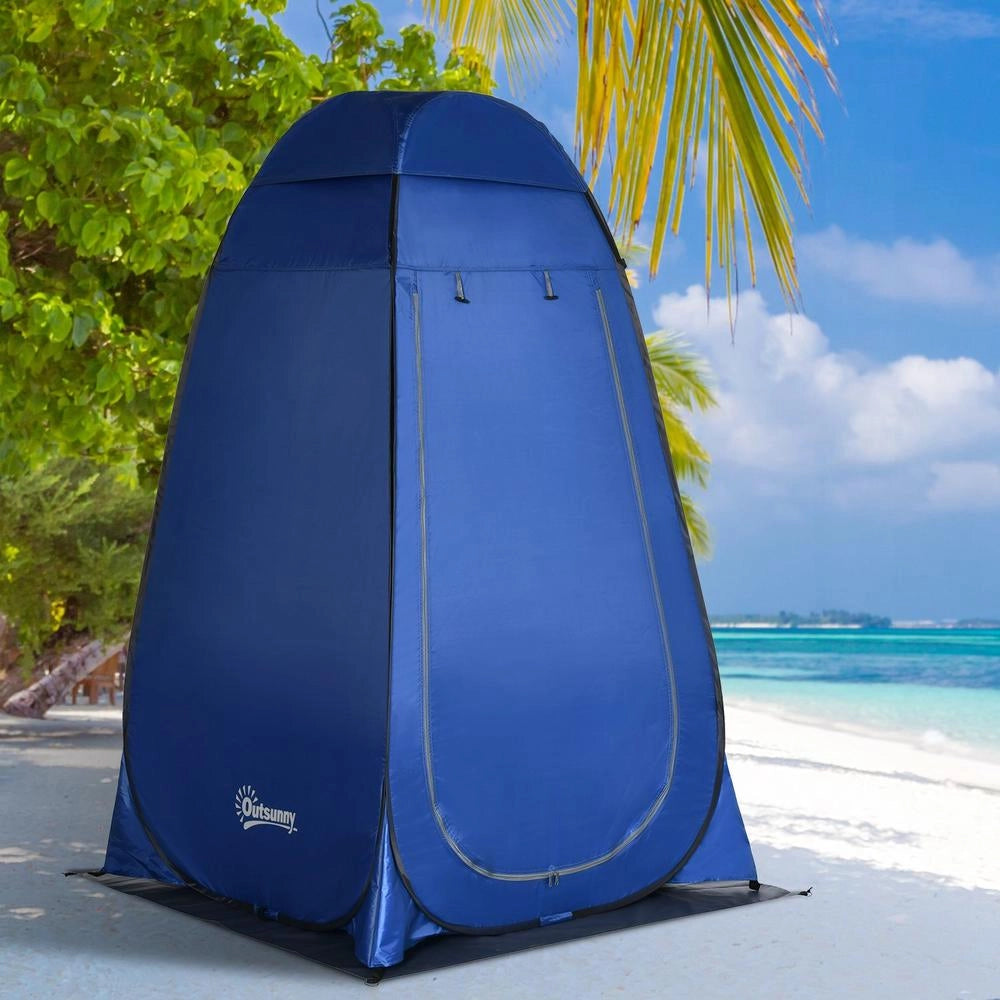 Tenda doccia da campeggio e spiaggia portatile, cabina spogliatoio pop up con porta a cerniera e borsa, 126x124x189 cm, blu scuro