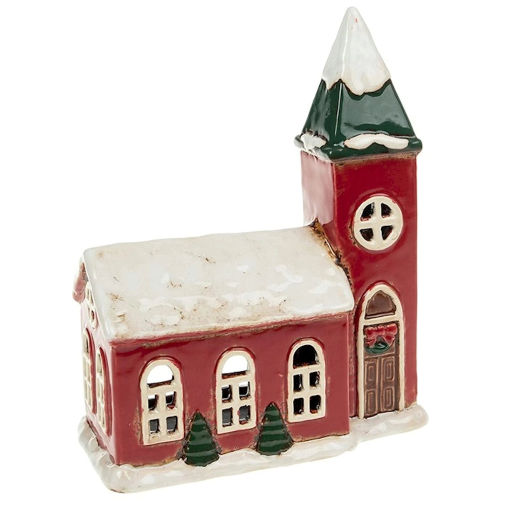 Portacandele a forma di chiesa, in Vetroceramica, 17x9x21 cm, rosso