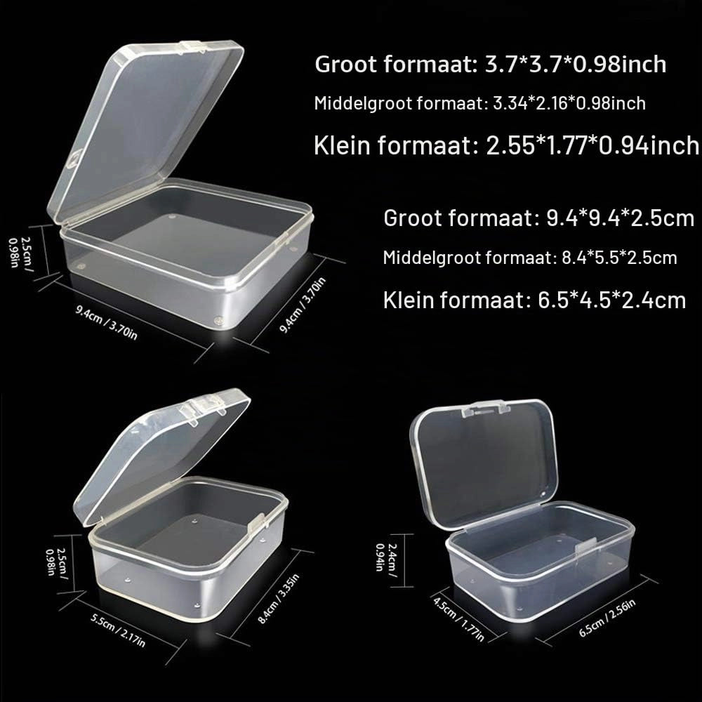18 scatole portaoggetti trasparenti in plastica con coperchio a ribalta, 3 dimensioni, contenitori per gioielli, piccoli oggetti, carte, accessori, paillettes