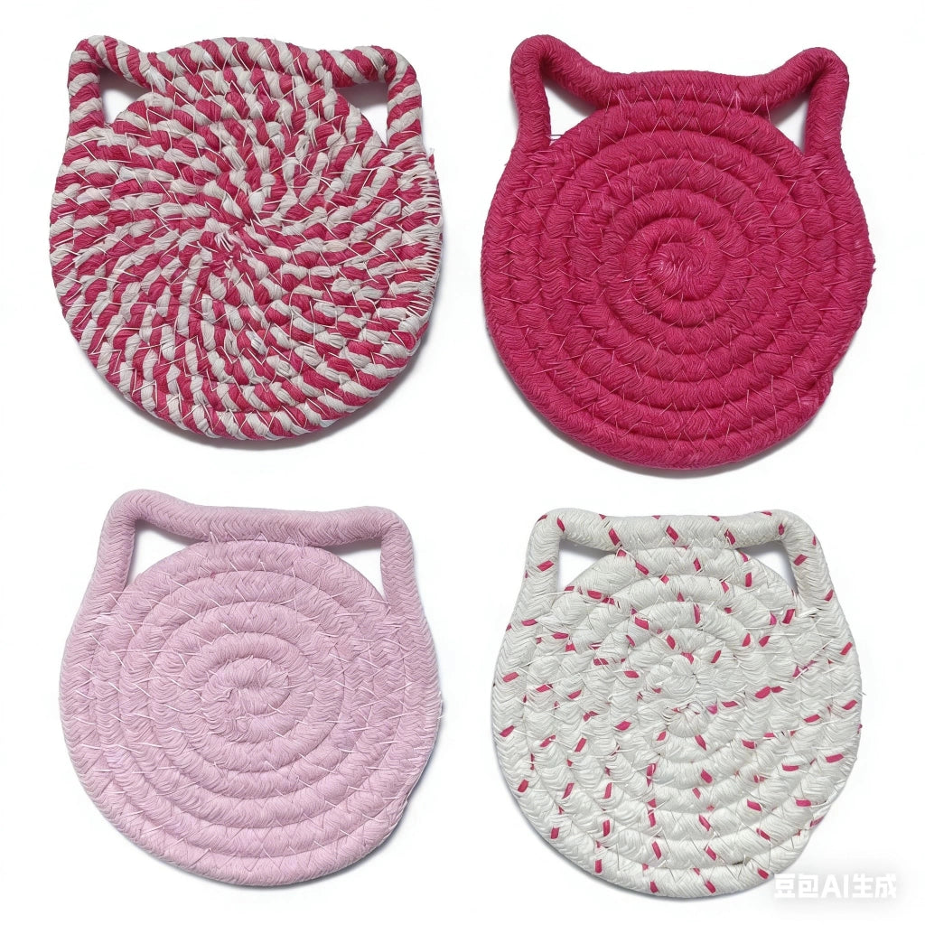 4 sottobicchieri a forma di drago, colore rosso, a forma di gatto, diametro 11 cm, in cotone