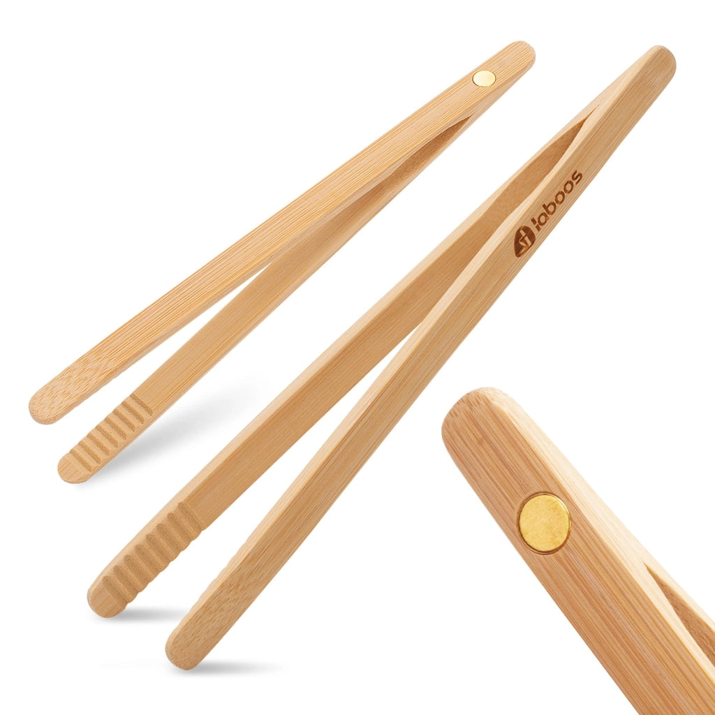 Pinze per toast in bambù, lunghezza 21,5 cm, set da 2, con magnete