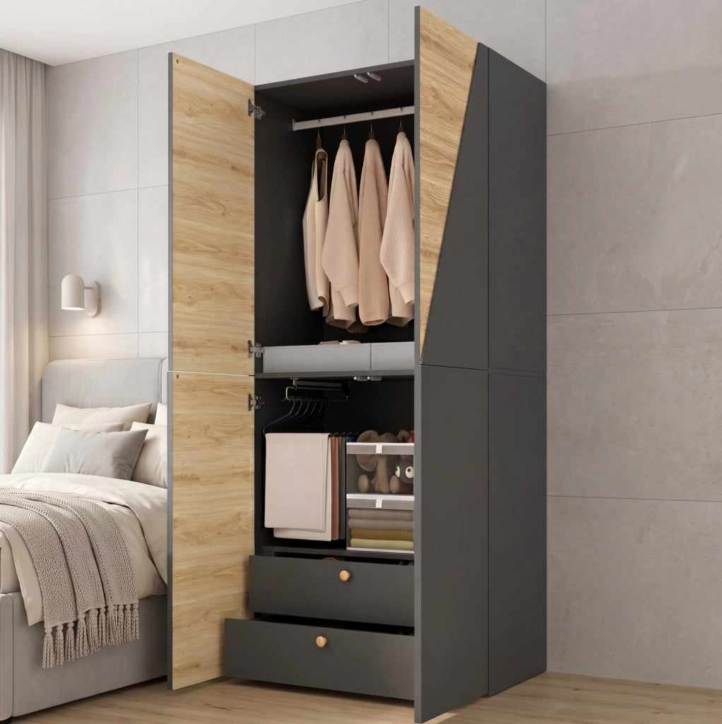 Armadio a battente 90 x 50 x 200 cm con cassetti e contenitore
