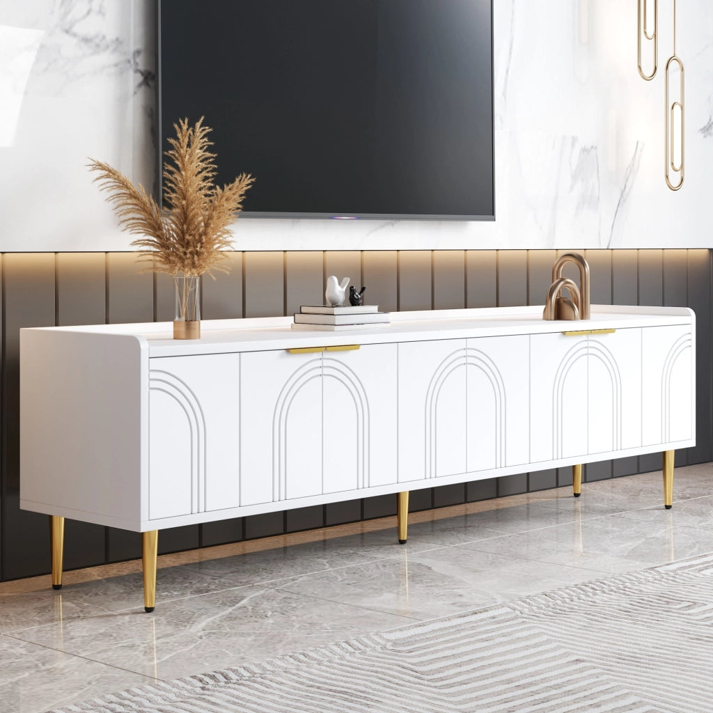 Mobile TV basso 170 x 35 x 47,5 cm in MDF bianco con passacavi