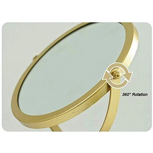 Specchio rotondo da tavolo, diametro 19 cm, regolabile, da appoggio, color oro