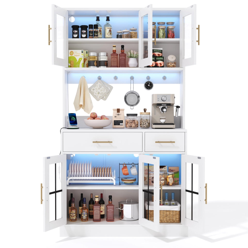 Credenza da cucina con 6 ante; 2 cassetti e LED controllati da app; bianca
