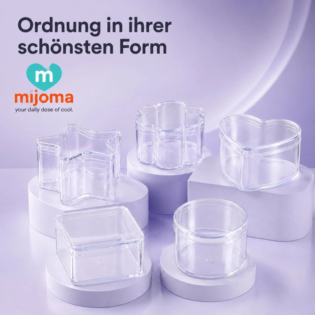 Set di 5 contenitori trasparenti, di diverse forme, con coperchio