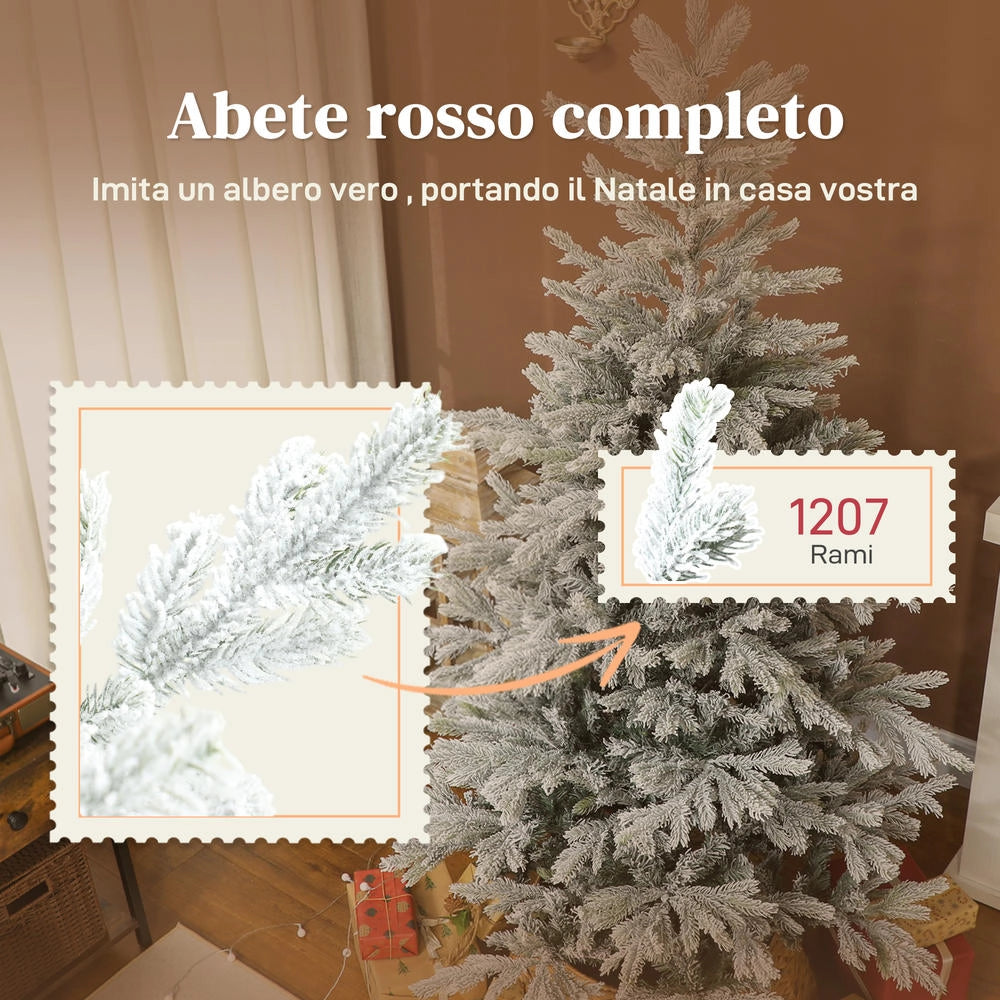 Albero di Natale Artificiale Innevato 180 cm Rami Realistici Facile da Montare con Base in Metallo Pieghevole per Casa