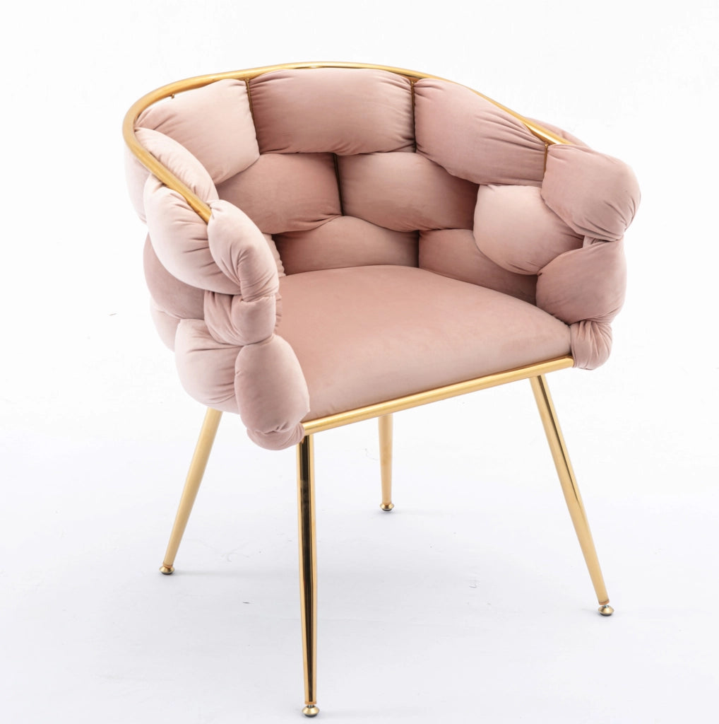 Poltrona d'appoggio moderna 59x58x75 cm rosa, metallo dorato, set da 2