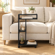 Carrello da servire a forma di C con 4 ruote e 3 ripiani, 40x30x69 cm, nero