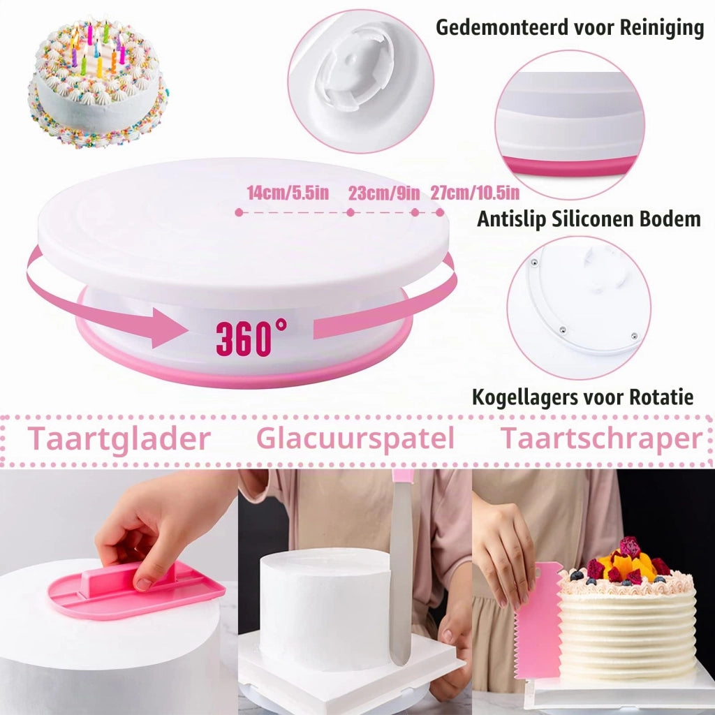Set di decorazioni per torte, composto da 301 pezzi, con piatto girevole e accessori
