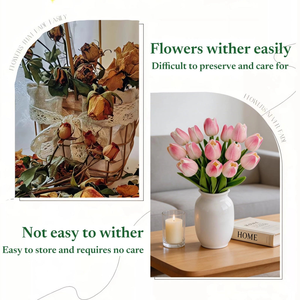 12 tulipani artificiali con gambo in filo metallico, color pesca, altezza 33 cm, per decorazioni