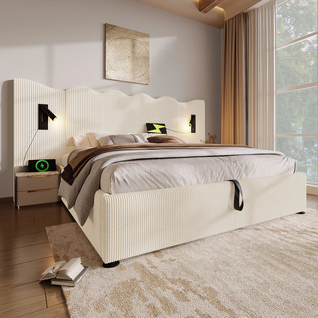 Letto matrimoniale 180x200 contenitore beige-bianco