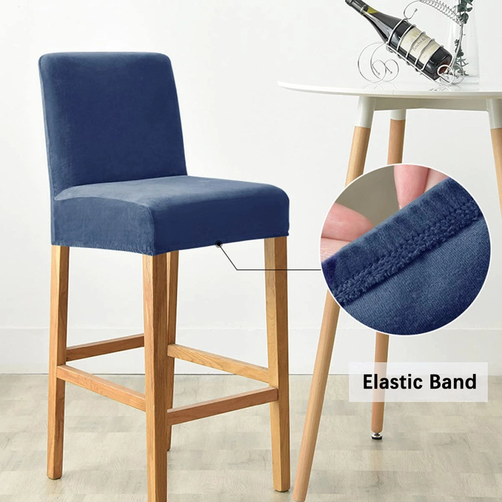 Coprisedie per sgabelli, set da 6, in velluto, antiscivolo, blu navy, elasticizzati, con tessuto elasticizzato