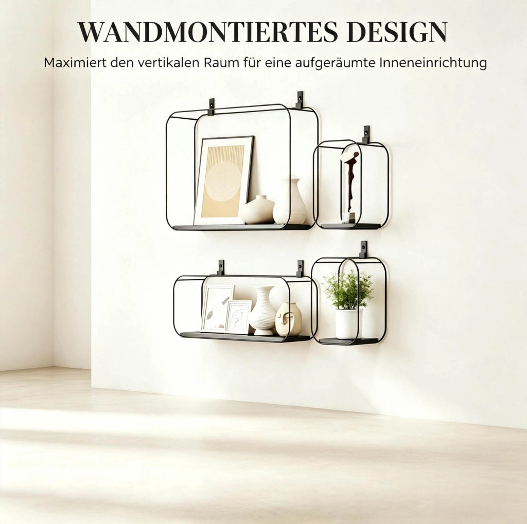 Set di 4 mensole da parete in metallo e MDF nere