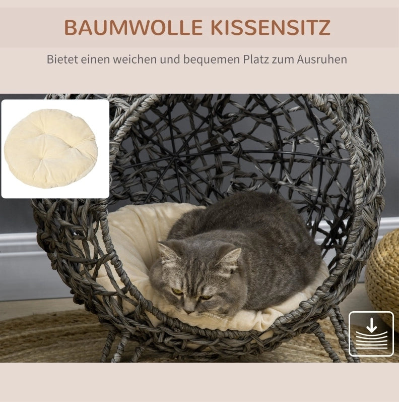 Cuccia per gatti in polietilene intrecciato grigio argento con cuscino