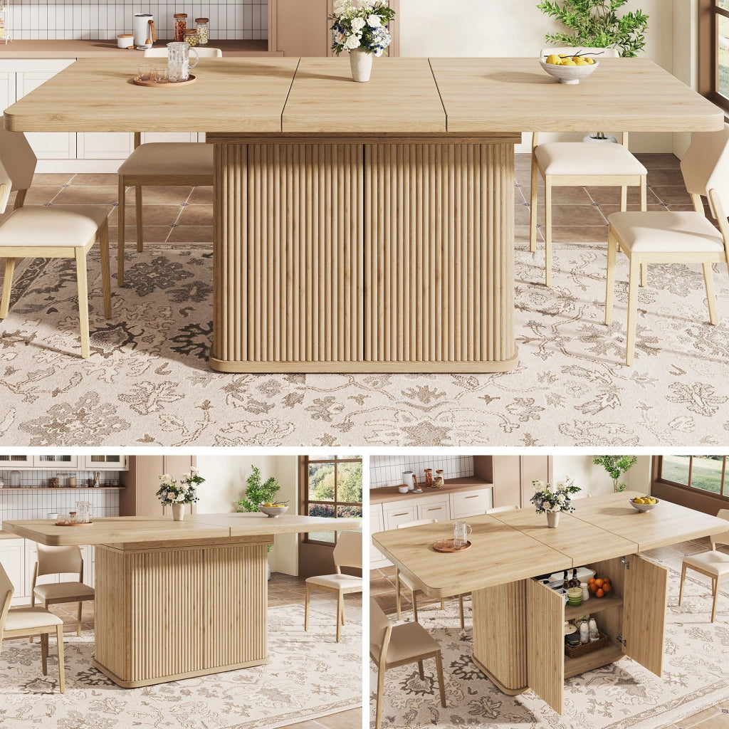 Tavolo da pranzo allungabile con vano contenitore a scomparsa 140 a 180 cm in MDF e metallo con piedini regolabili