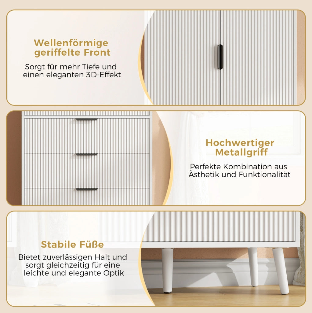 Armadio alto bianco con 2 ante e 3 cassetti, 75 × 35 × 180 cm