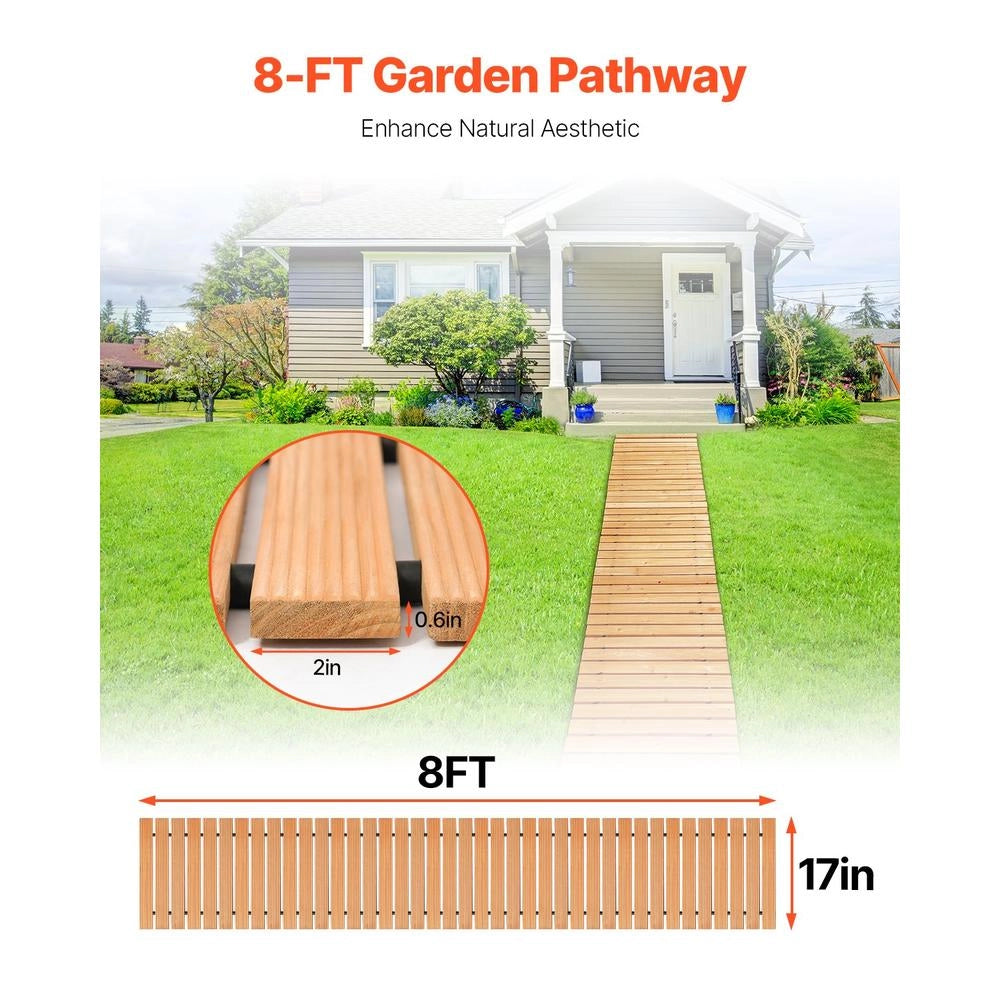 PW-S08 Sentiero da Giardino in Legno di Cedro Marrone Passerella Arrotolabile Antiscivolo per Esterni 2,43 m x 43,18 cm