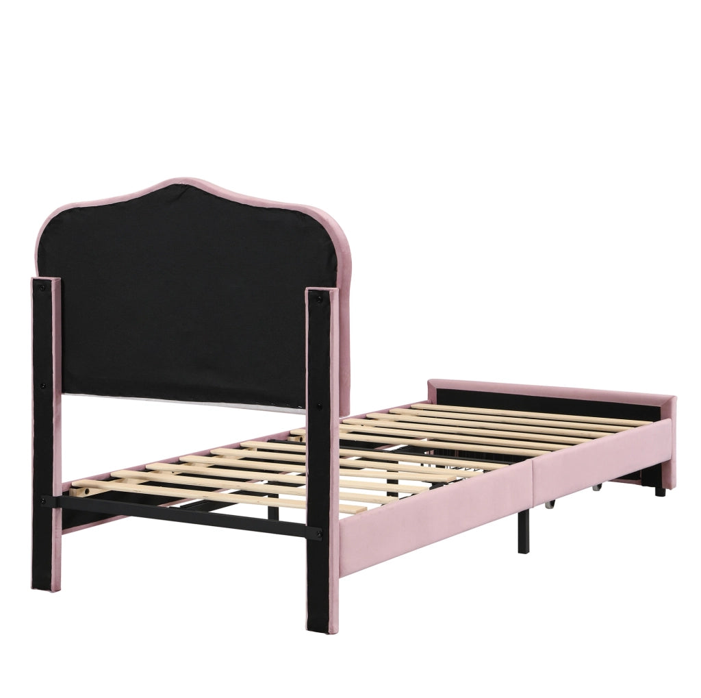 Letto singolo imbottito rosa 90 x 200 cm con cassetto e luce LED