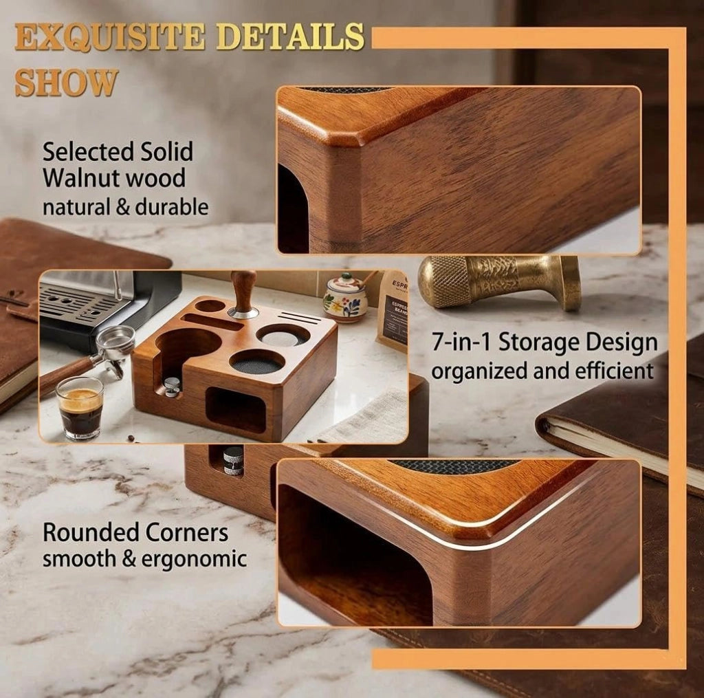 Portafiltro da 58 mm in legno di noce, organizer per baristi