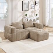 Divano modulare a due posti con pouf color sabbia