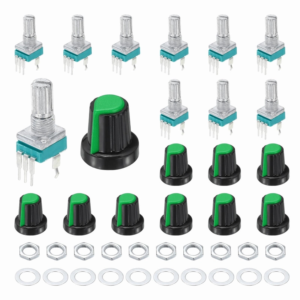 Potenziometro RK097N, 10 giri, 20kΩ, 3 pin, lineare, sigillato, albero da 15 mm, colore verde