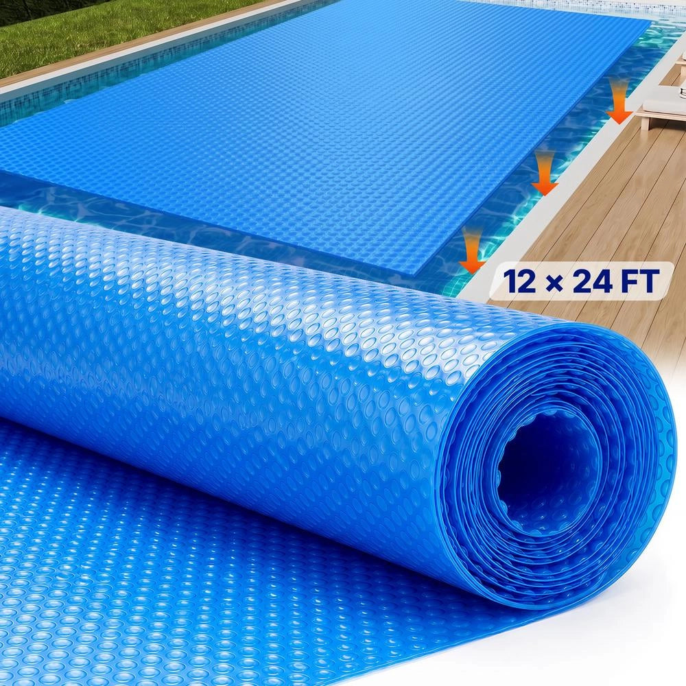 Telo Termico Copertura Solare per Piscina Rettangolare 7,32 x 3,66 m in PE Blu, Spessore 0,4 mm, Riscaldamento Acqua e Protezione per Giardino