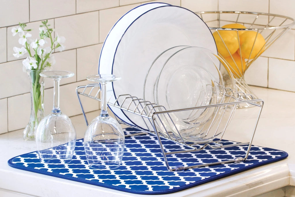 Tappetino asciugante in microfibra, 40,6 x 45,7 cm, blu, motivo geometrico