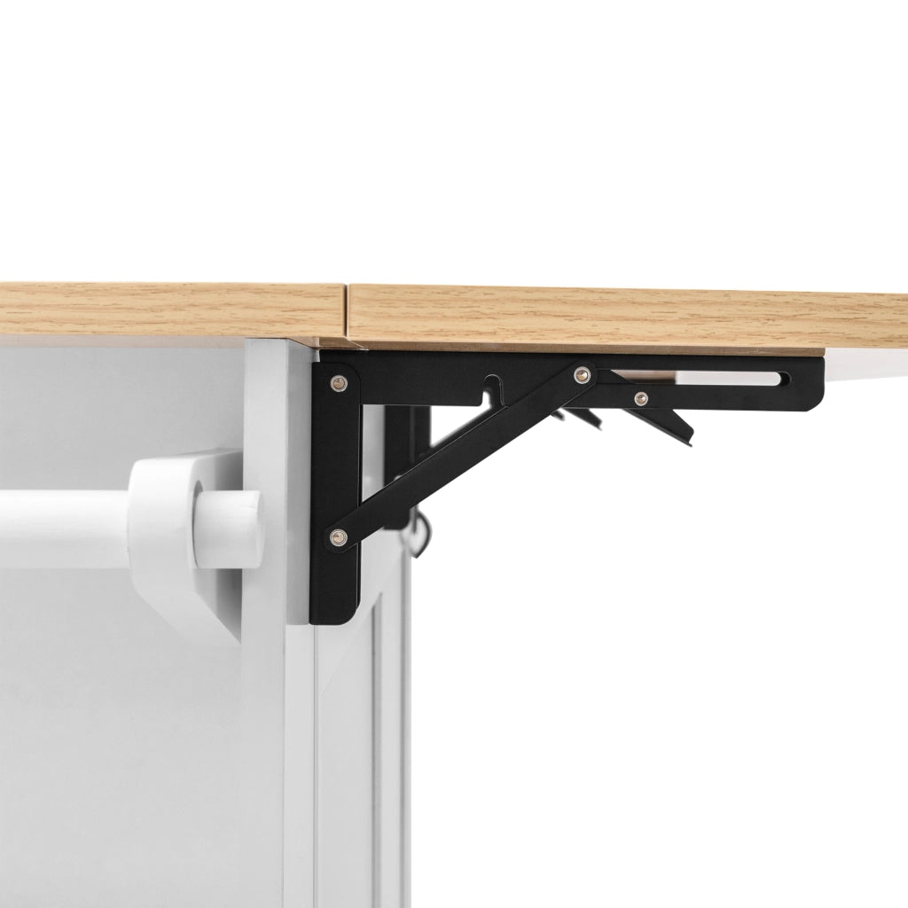 Isola da cucina con piano estensibile in MDF e PB bianco naturale con prese AC USB e USB C ruote bloccabili