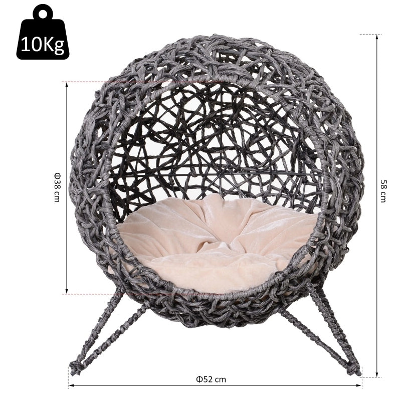 Cuccia per gatti in rattan PE grigio argento con cuscino