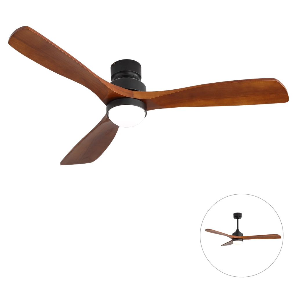 Ventilatore da soffitto da 52 pollici con luce LED dimmerabile; motore DC reversibile; telecomando; nero; in legno