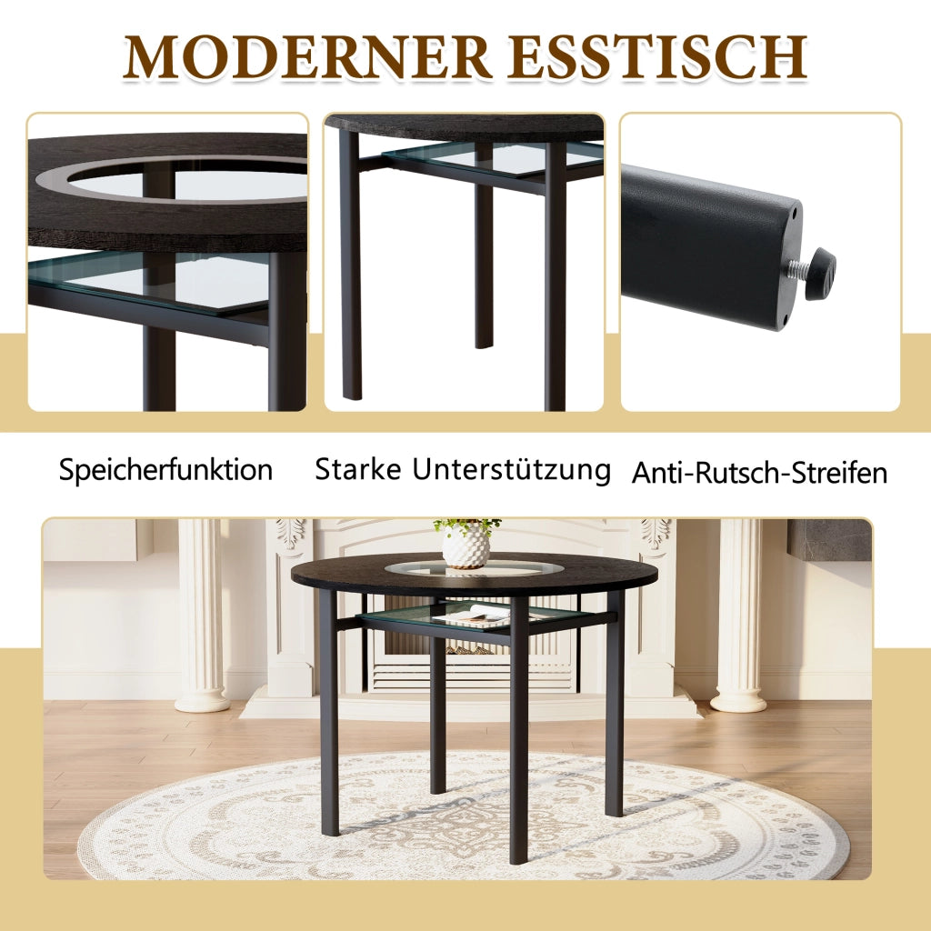 Set tavolo da pranzo rotondo con sedie in PU grigio chiaro piano in MDF e vetro gambe in metallo nero