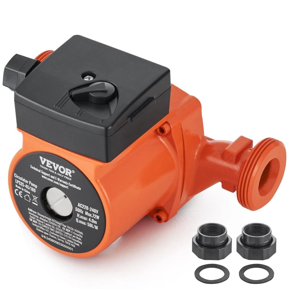Pompa di Circolazione per Acqua Calda LPS25-4S-180 in Ghisa 220V 72W Pompa di Ricircolo Regolabile 50 L/min Prevalenza 4m IP44