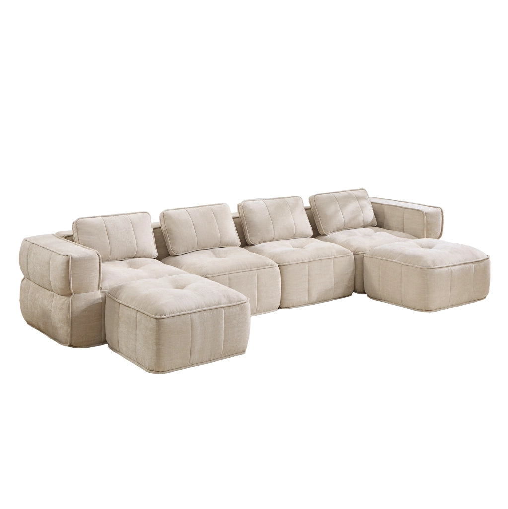 Divano modulare beige in poliestere 344 × 162 × 67 cm