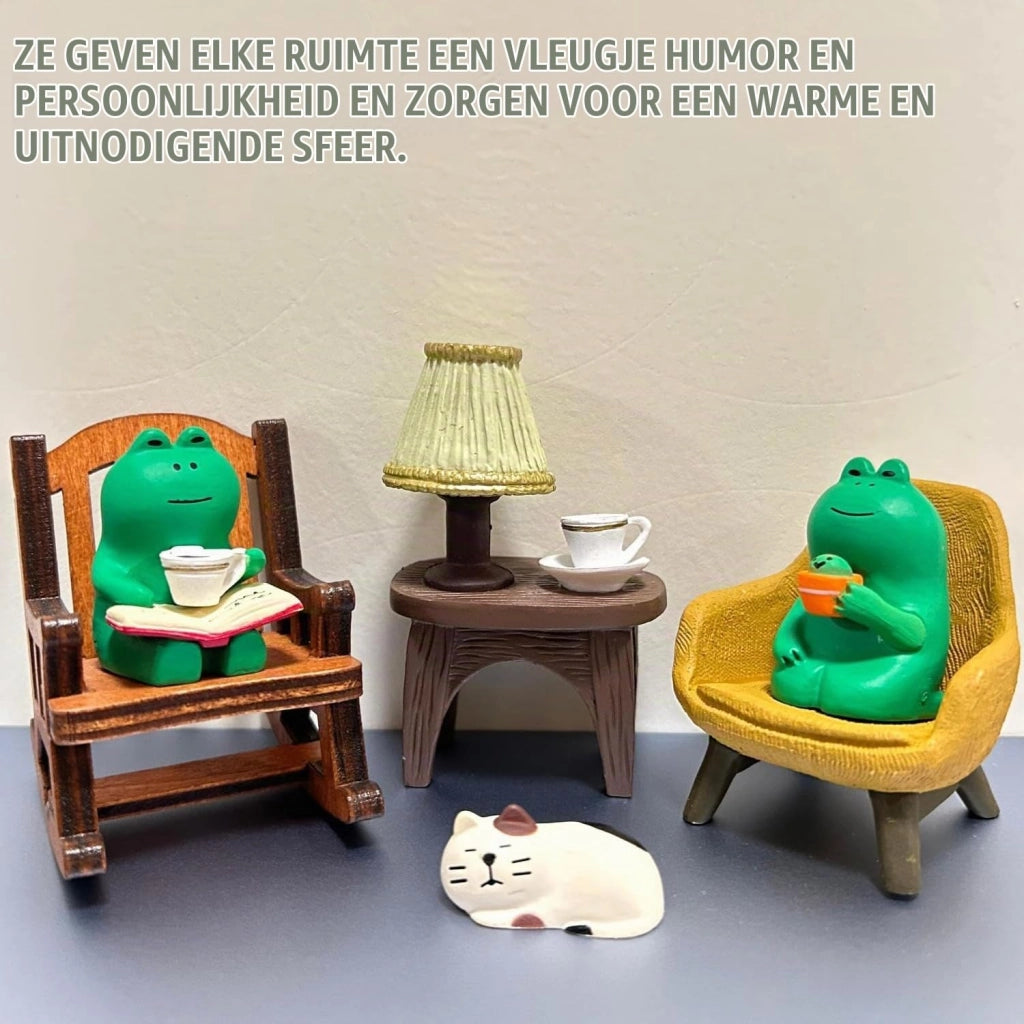 6 piccole statuette a forma di rana, adorabili decorazioni per ufficio e giardino