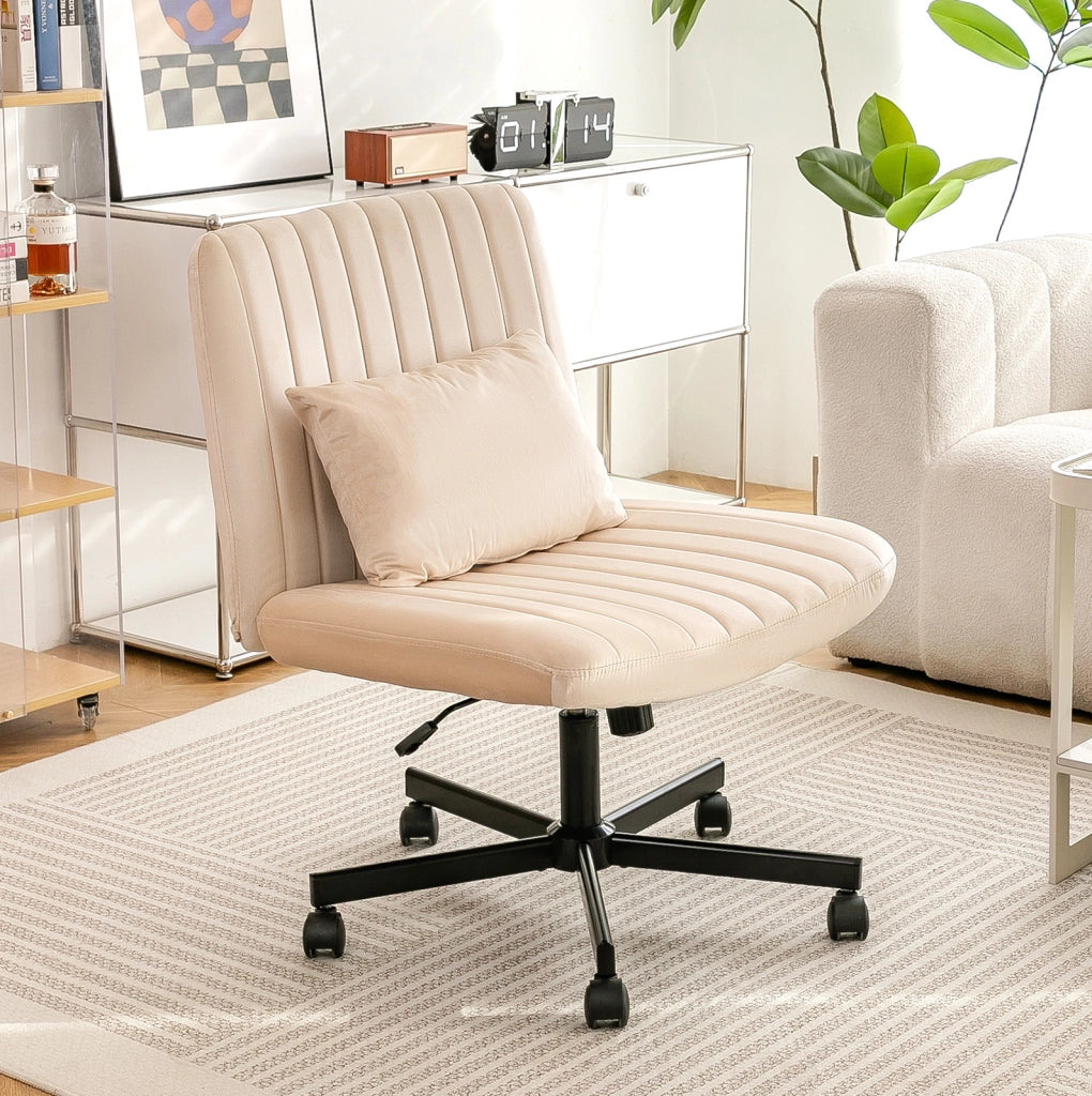 Sedia da ufficio ergonomica beige in tessuto, regolabile in altezza con ruote