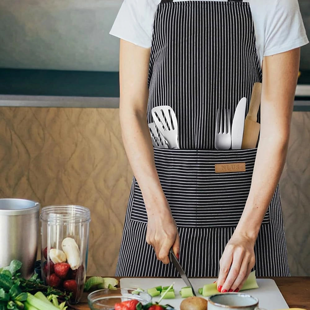 Grembiuli da cucina, 2 pezzi, regolabili, con sottili strisce nere