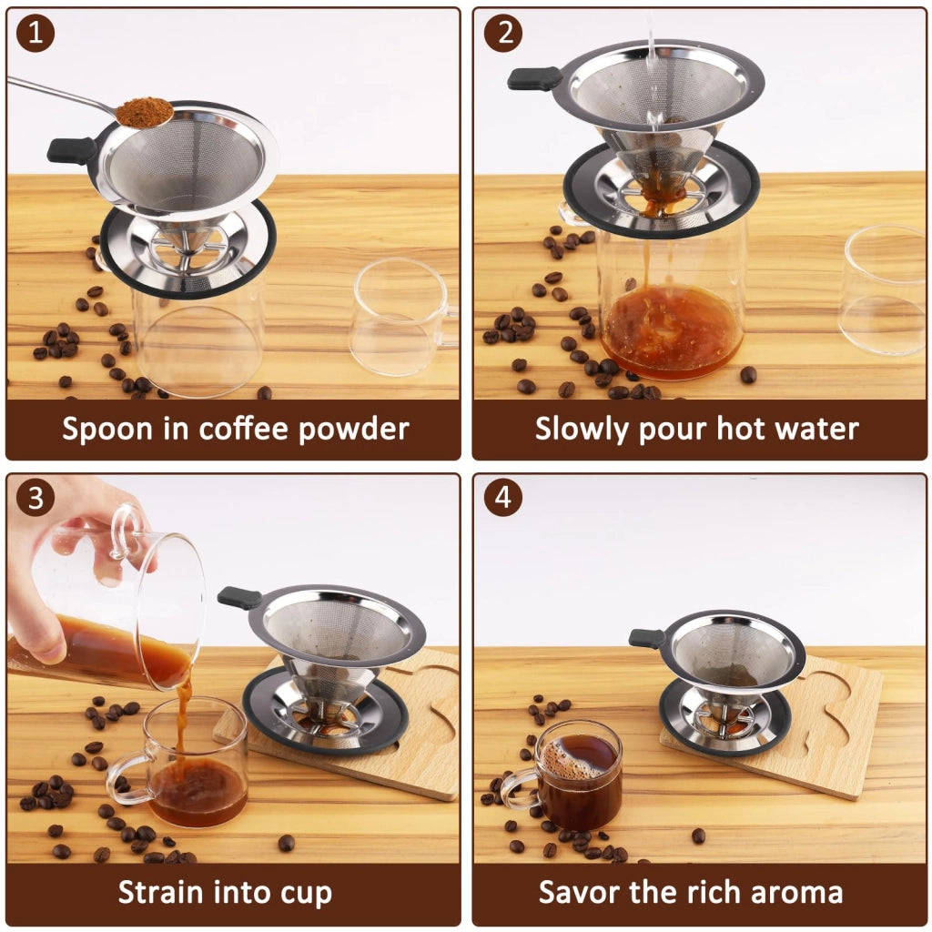 Filtri per caffè in acciaio inossidabile, riutilizzabili, con spazzola