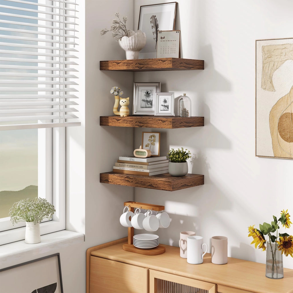 Mensole a muro sospese, 40x25 cm, set da 2, colore marrone, legno