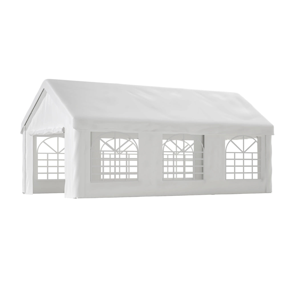 Garage per veicoli con doppio accesso, ferro e tessuto impermeabile, bianco, 3 × 6 m