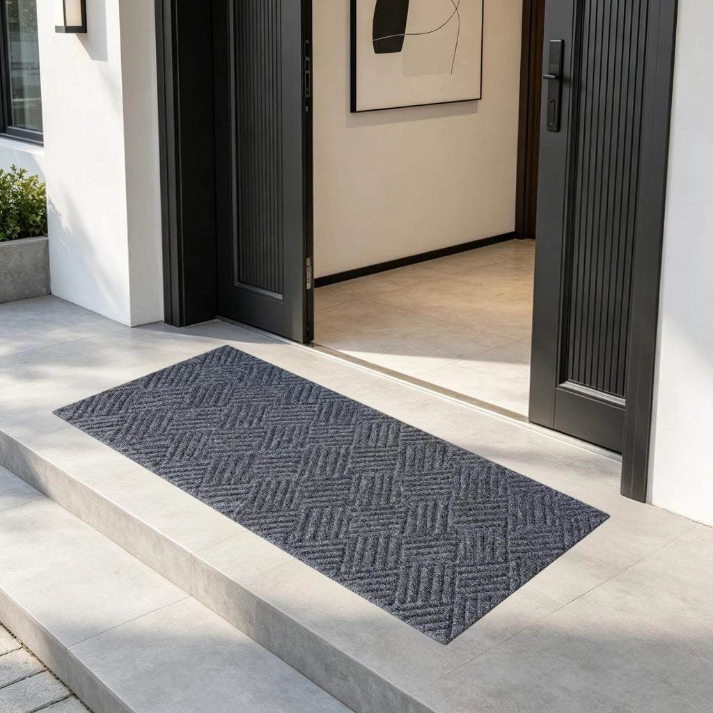 Tappetino da porta, dimensioni 40x120 cm, antiscivolo, lavabile, motivo a rombi, colore grigio