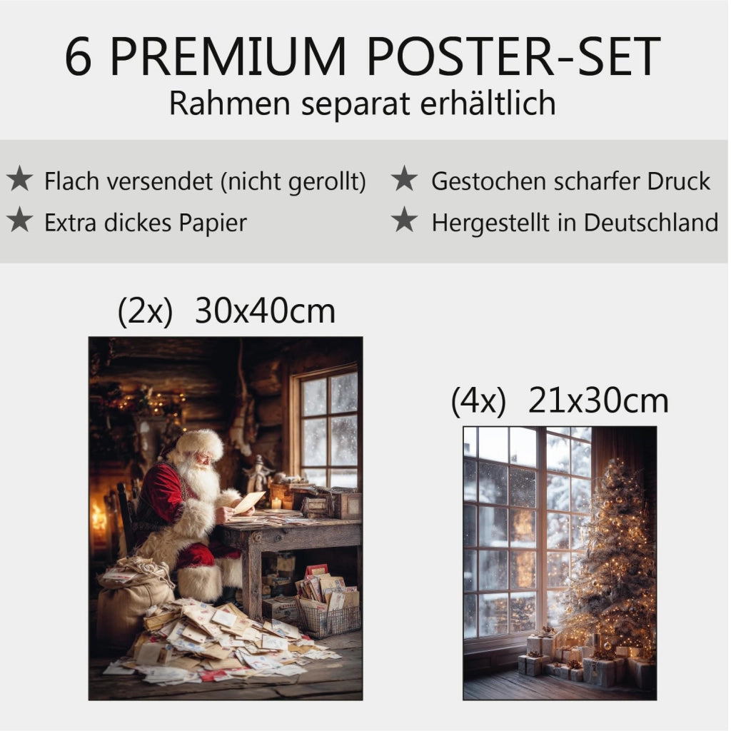 Set di 6 poster natalizi – Decorazioni murali a tema invernale, dimensioni 30x40 cm e 21x30 cm