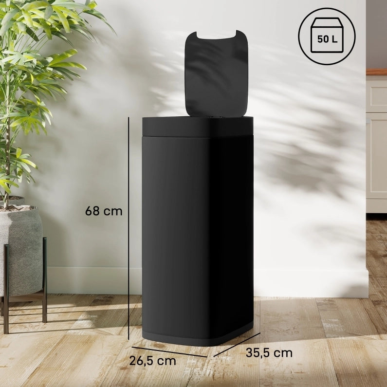Pattumiera a sensore da 50 l in metallo nero, apertura automatica