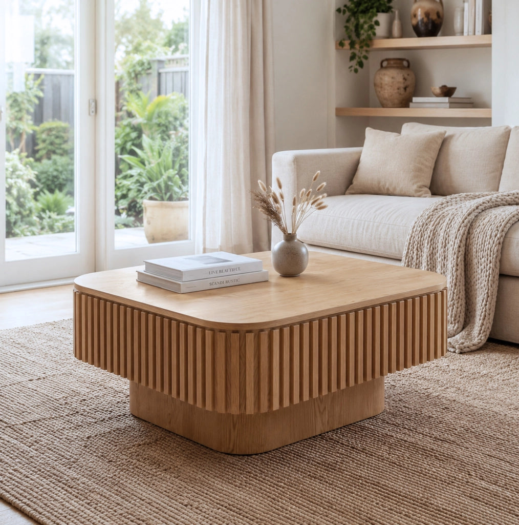 Tavolino da salotto con contenitore e finitura legno naturale