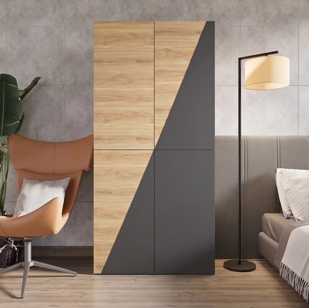 Armadio a battente 90 x 50 x 200 cm con cassetti e contenitore