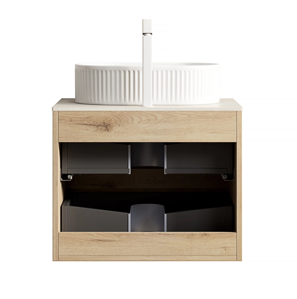 Mobile lavabo sospeso 60 x 46 x 62,2 cm bianco legno chiaro, 2 cassetti, preassemblato