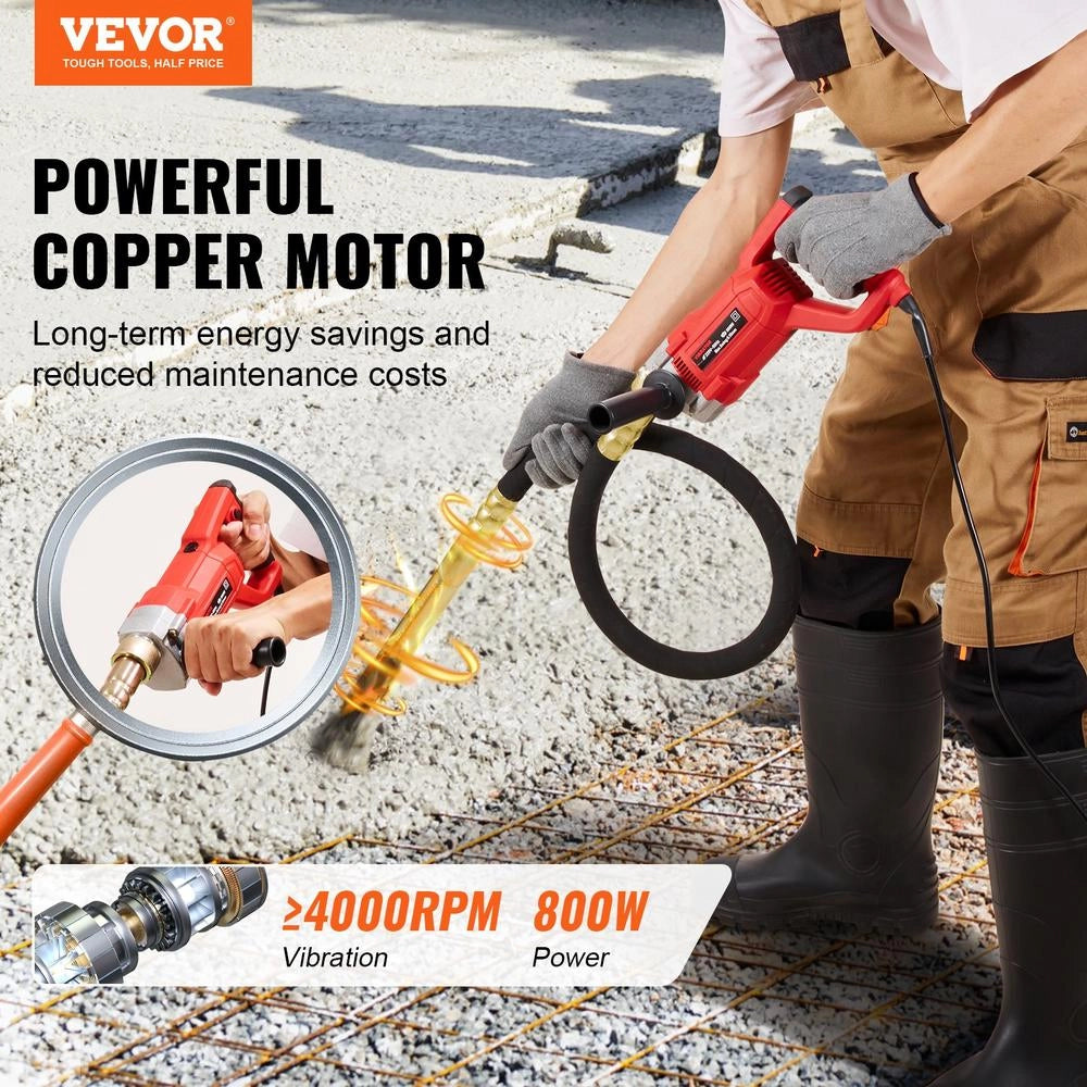 Vibratore Elettrico per Calcestruzzo 800W ZPN-35 con Asta 1,5m, Ago per Cemento Portatile e Compatto per Fai da Te e Cantiere