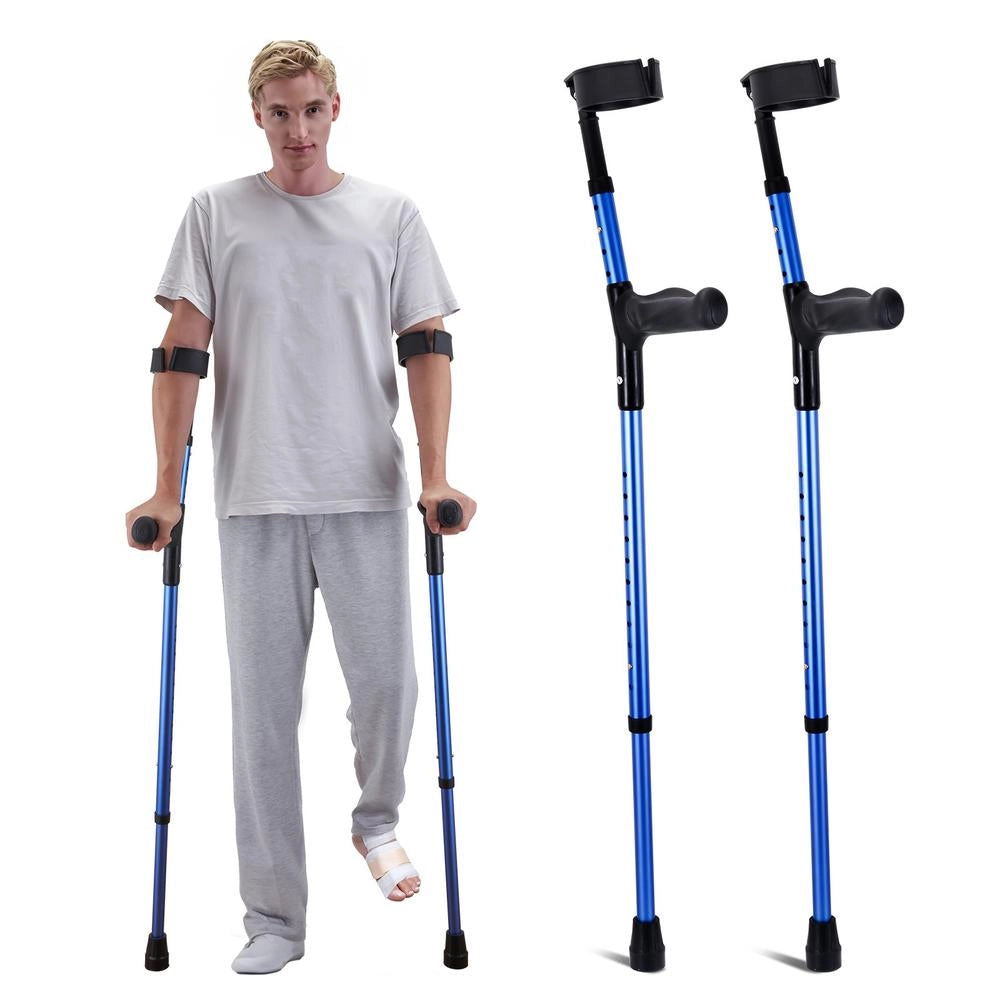 Coppia di stampelle da avambraccio in alluminio leggero, stampelle regolabili in altezza con base antiscivolo, portata 158,7 kg