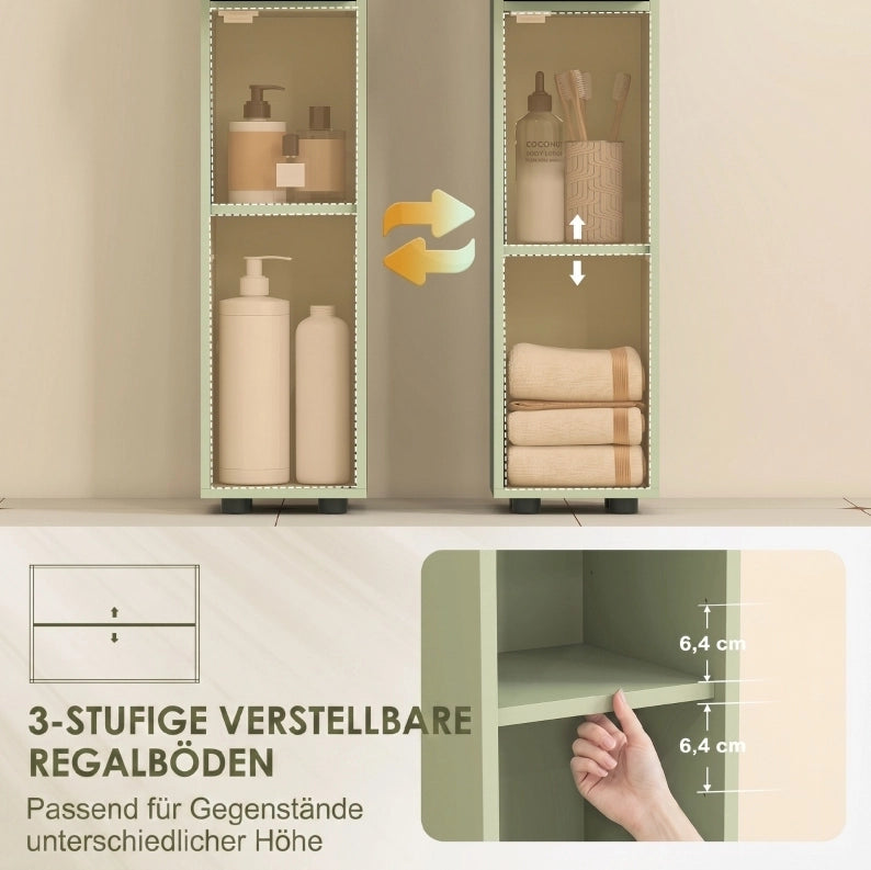 Colonna bagno stretta 20 x 20 x 180 cm verde con cassetto e vani